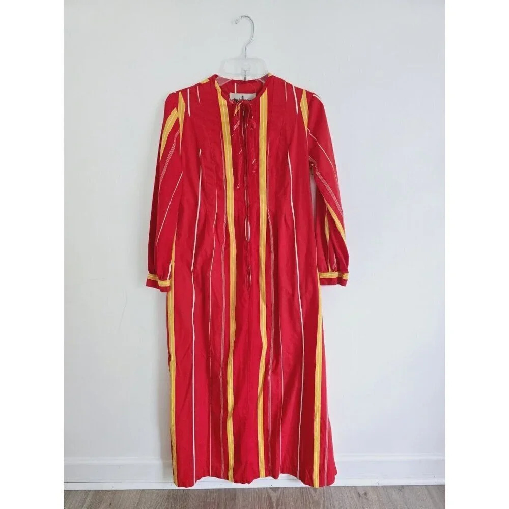 David Brown California Vintage Retro Striped Red Pintuck Cotton Dress Small S